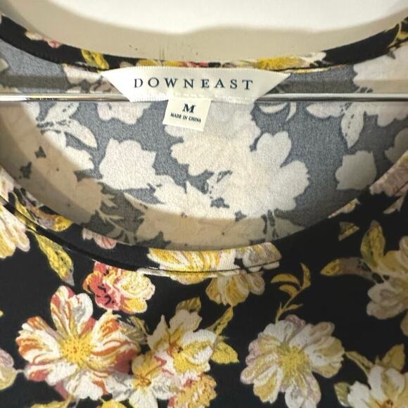 Downeast Women Yellow Floral 3/4 Sleeve Stretchy Fit Flare Swing Midi Dress Sz M - Picture 4 of 5